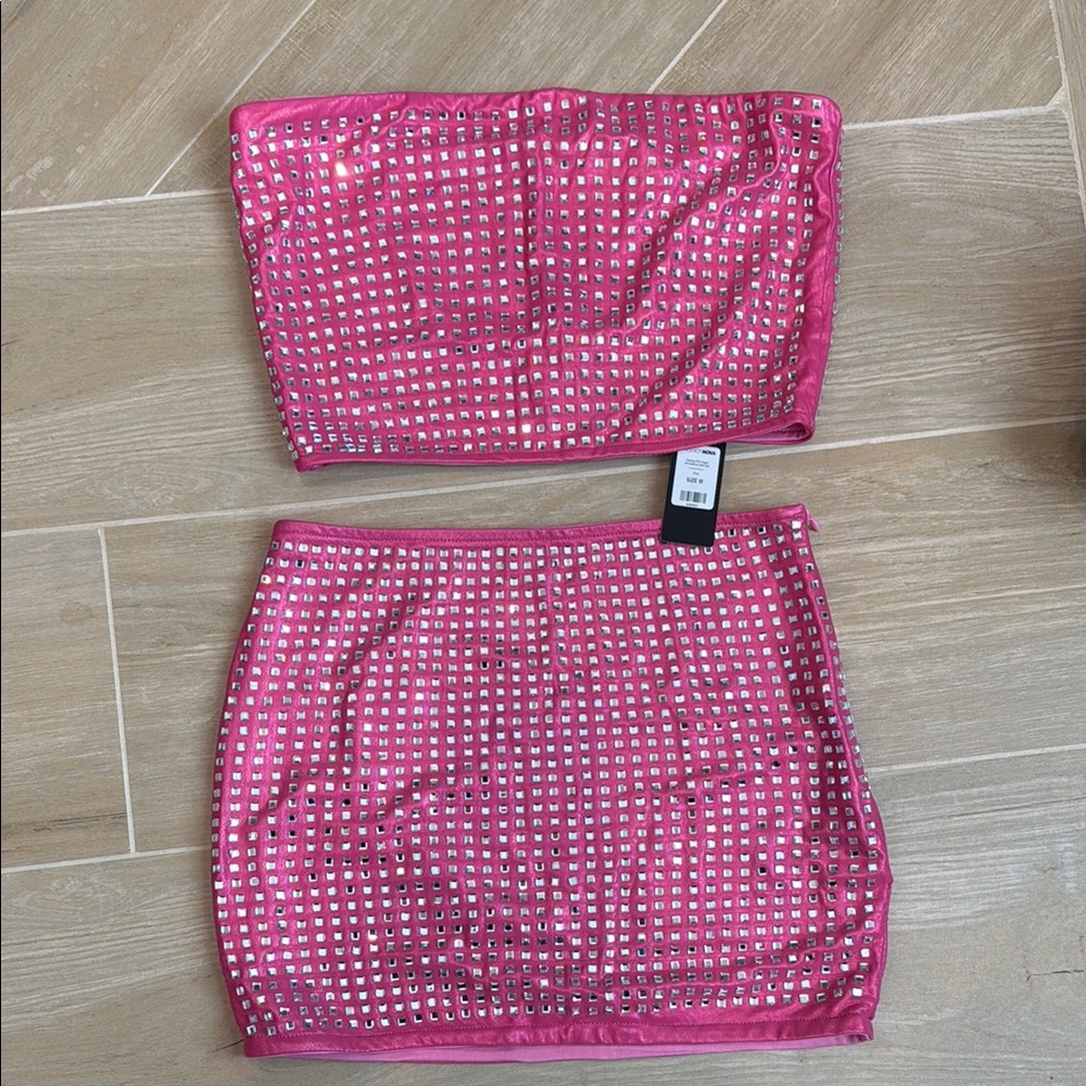 Pink Embellished Skirt Set